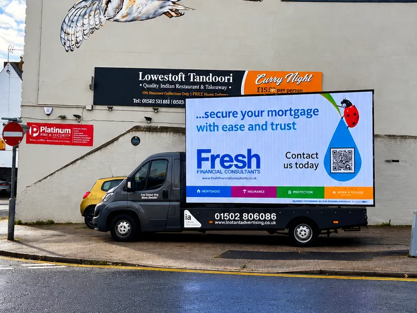 The digivan showing a Fresh Financial Consultants advert about securing your mortgage